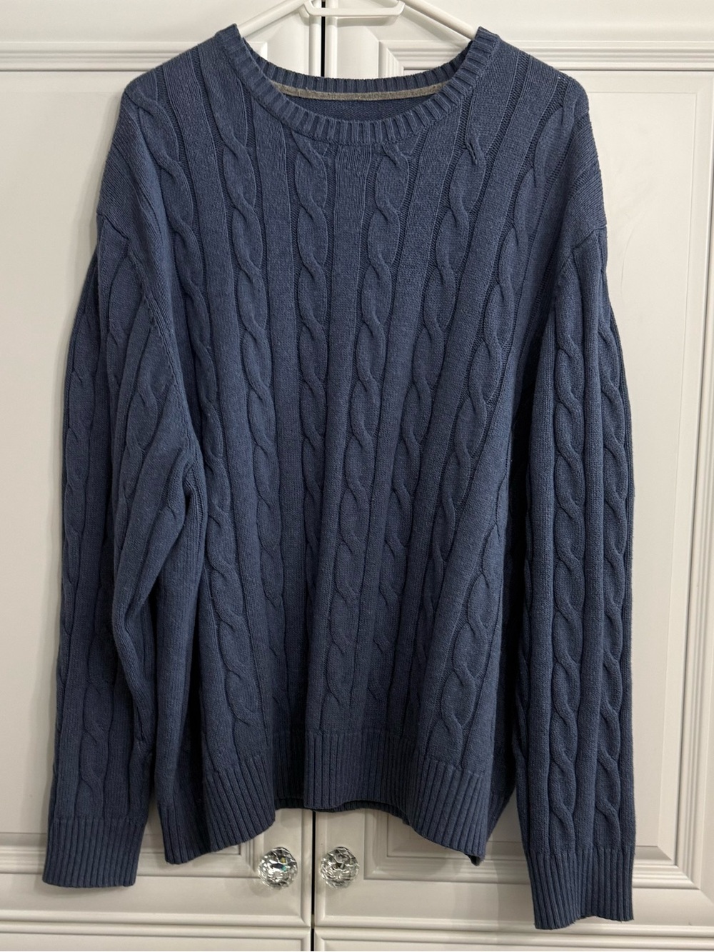 Logan Hill Men's Dusty Blue Cable Knit Crewneck Sweater Wool Blend Size 2XL/XXL